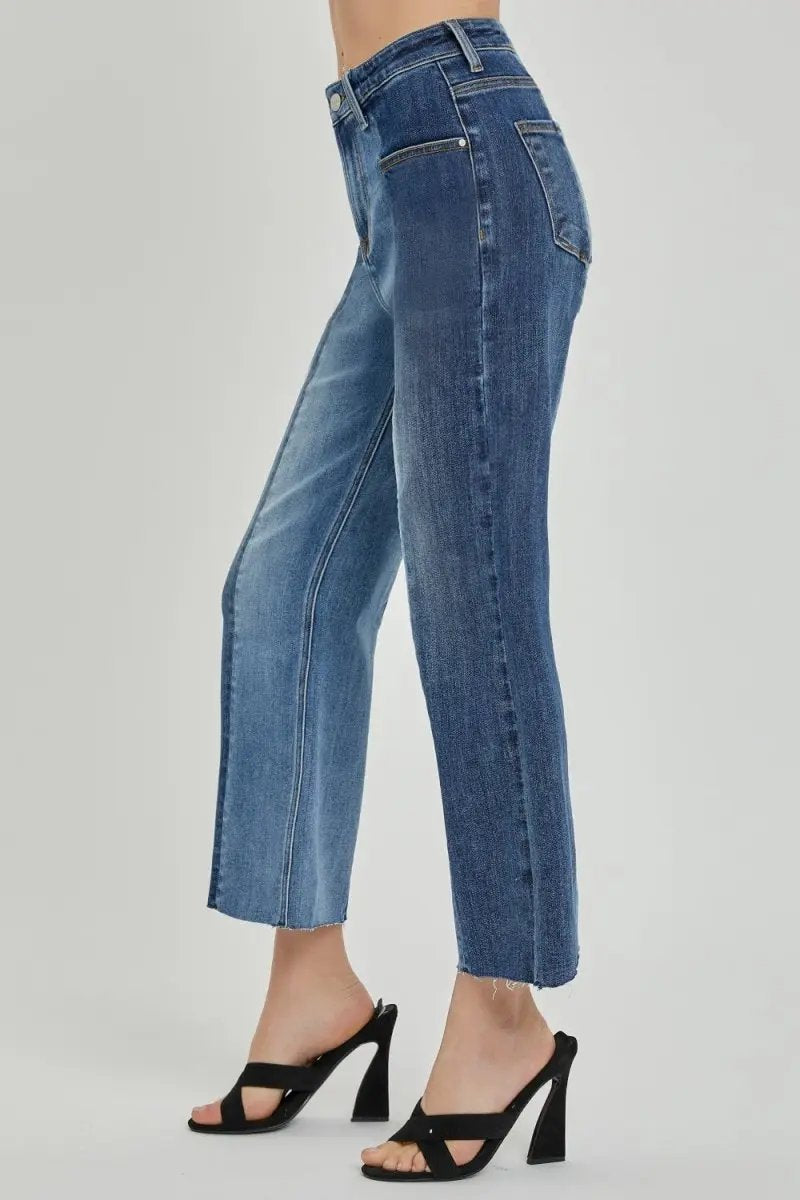 RISEN Full Size Mid-Rise Waist Two-Tones Jeans with Pockets - Love Salve